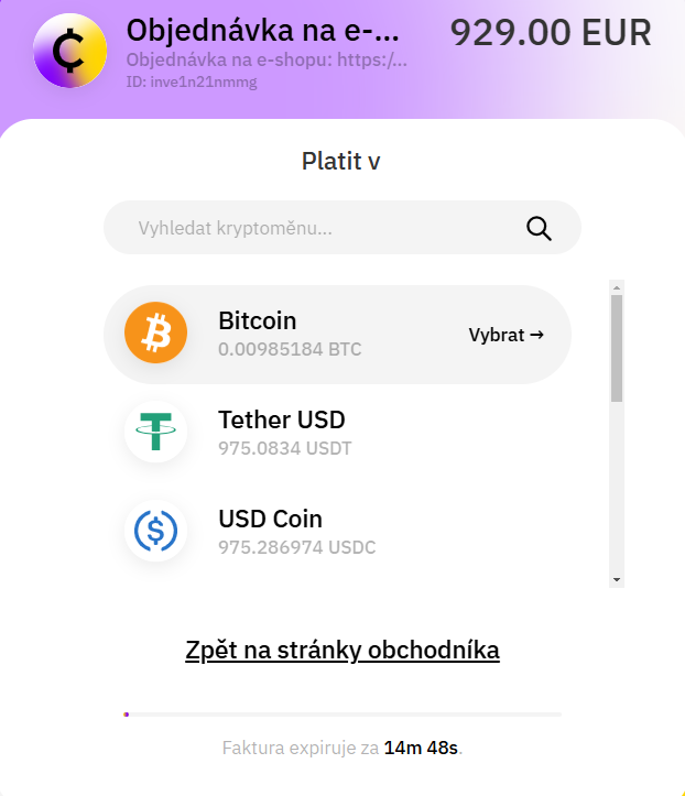 EasyLight mitochondriak Platba BTC kryptomenami 6